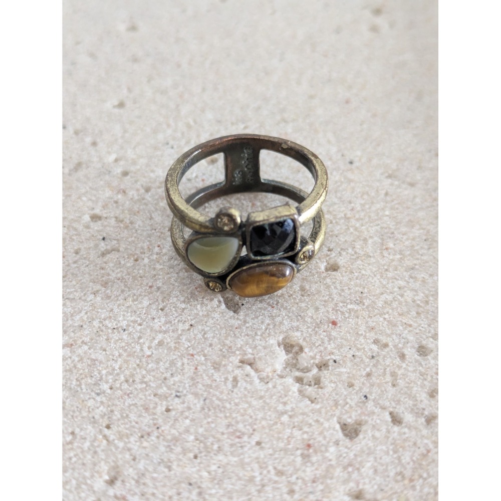 Lia Sophia Dulce Multi Stone Ring Size 6.5 Antiqued Bronze Tone Earthy Style